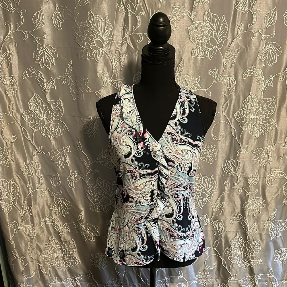 Banana Republic Black Paisley Sleeveless Blouse